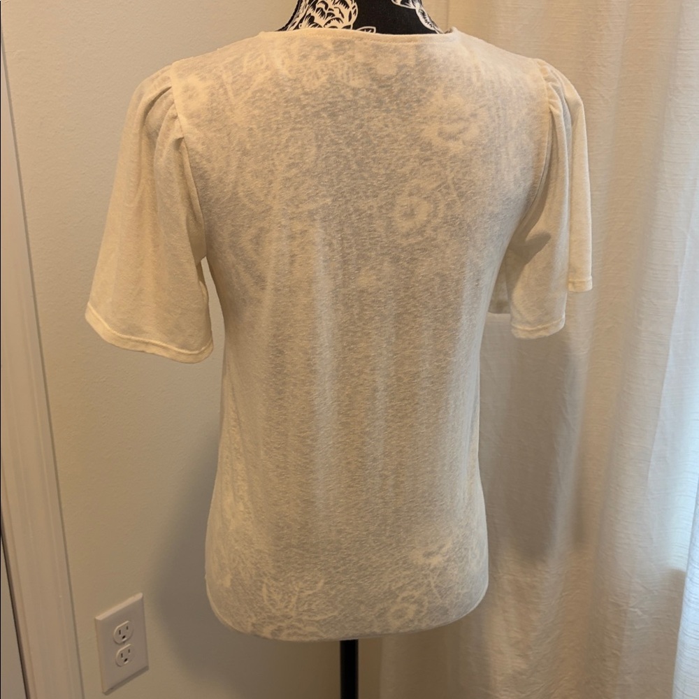LOFT Cream V-Neck Blouse with Button Front - Picture 5 of 8